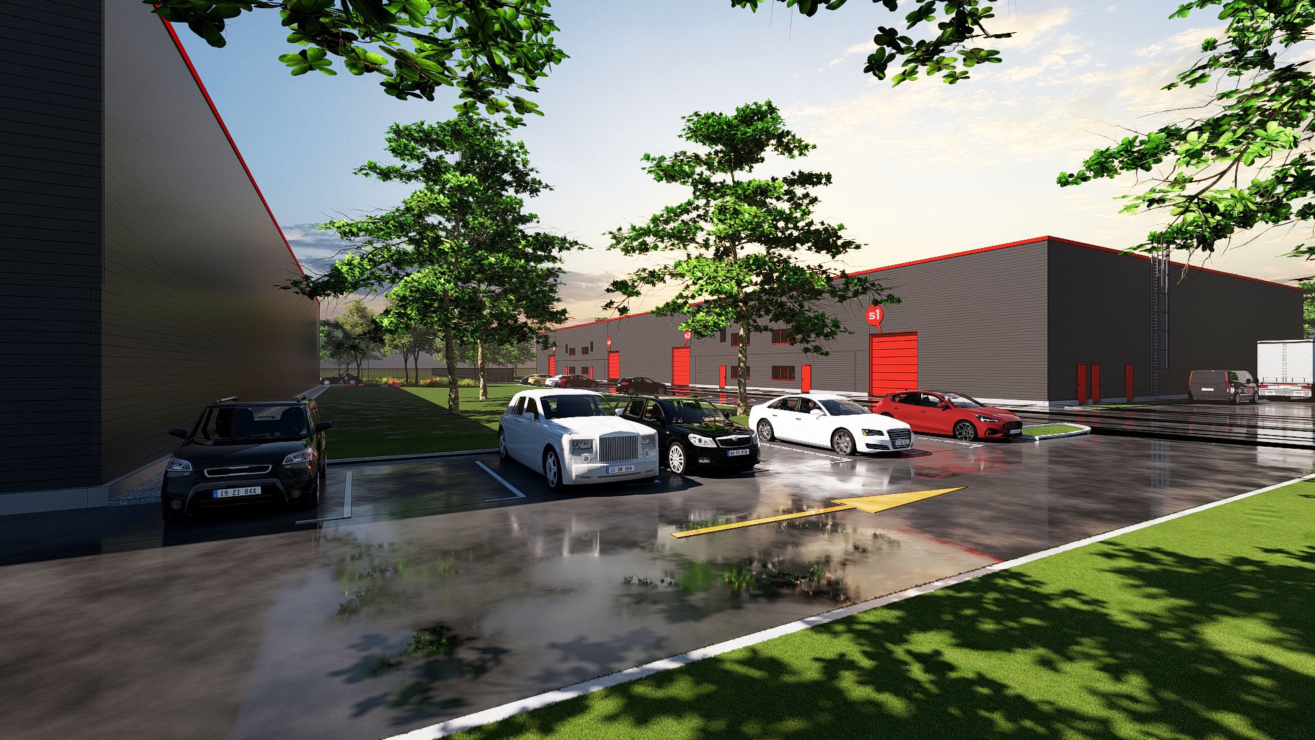 Docurile de încărcare și curtea de manevră dintre hale, centru logistic Space Plus, proiect PPAE
